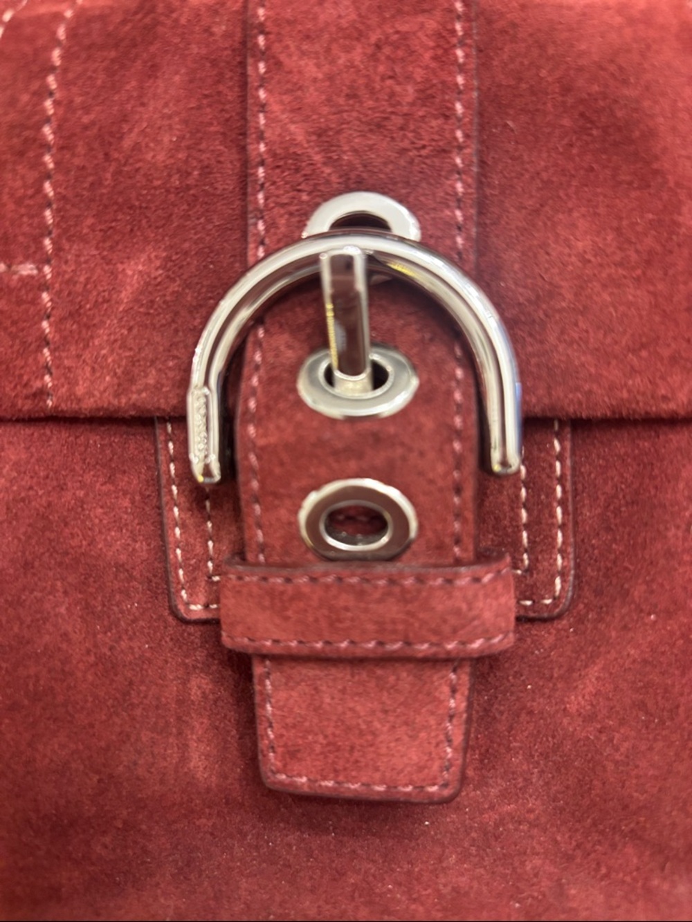 Vintage Coach Suede Pocket Tote in Deep Burgundy - Picture 4 of 11